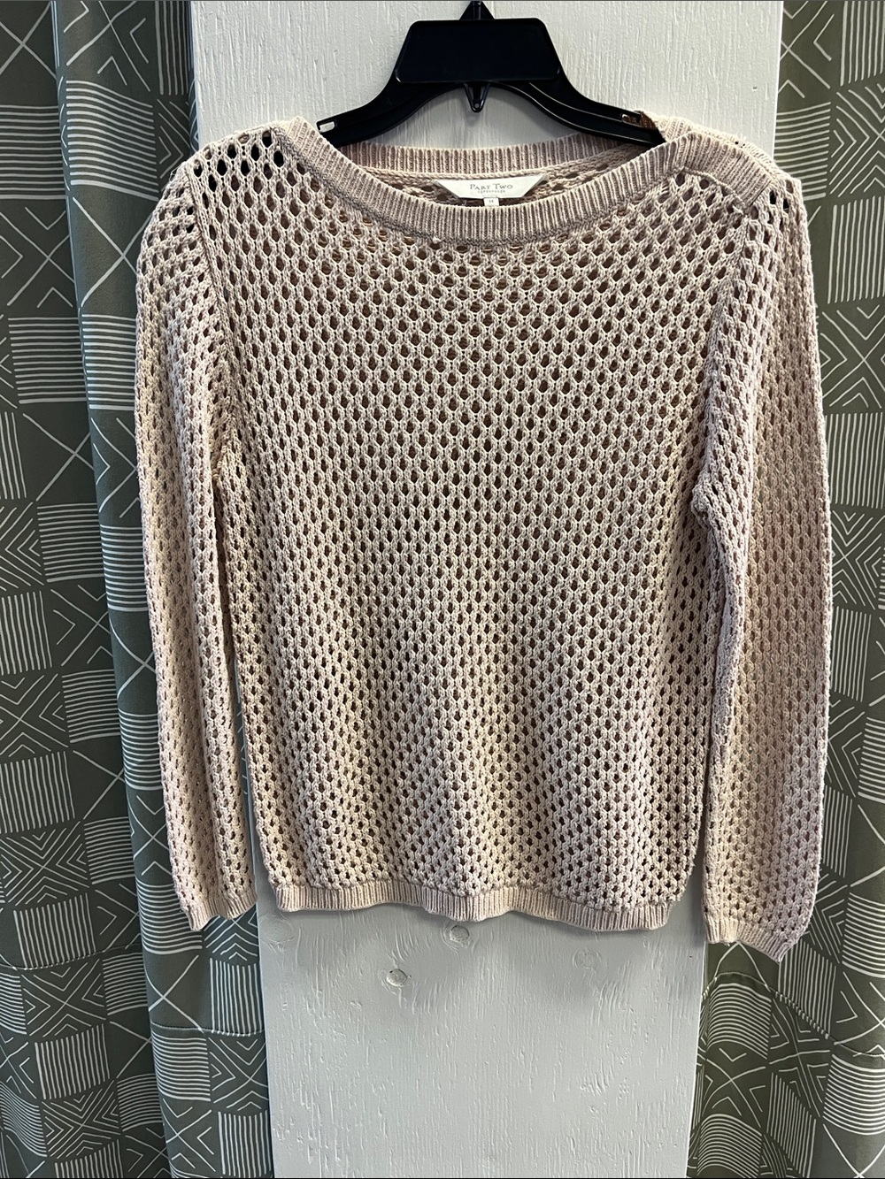 Open-Knit Crewneck Sweater - Light pink